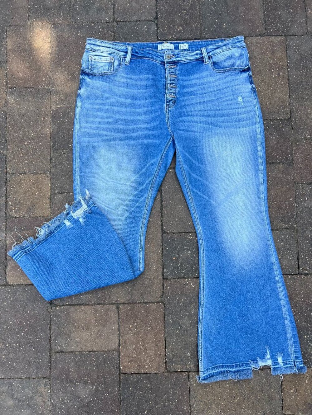 Kancan buttonfly high rise distressed flare jeans size 36x31